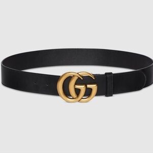 Gucci Black Leather Belt with Gold Double G Buckle